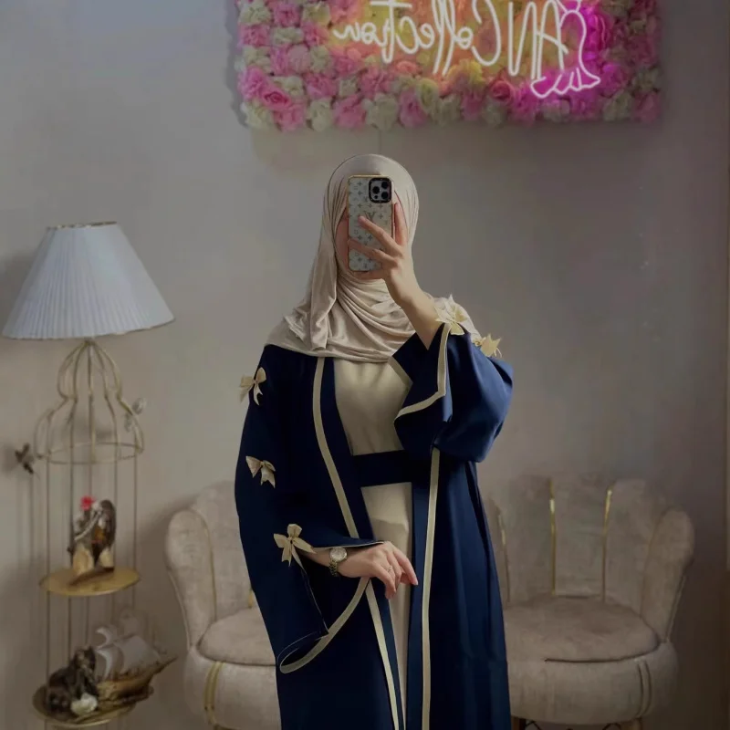 عباية إسلامية دبي فاخرة لعيد رمضان كيبيا قفطان ملابس نسائية مسلمة جمال نقي مع فيونكة سترة صلاة أنيقة متواضعة #3