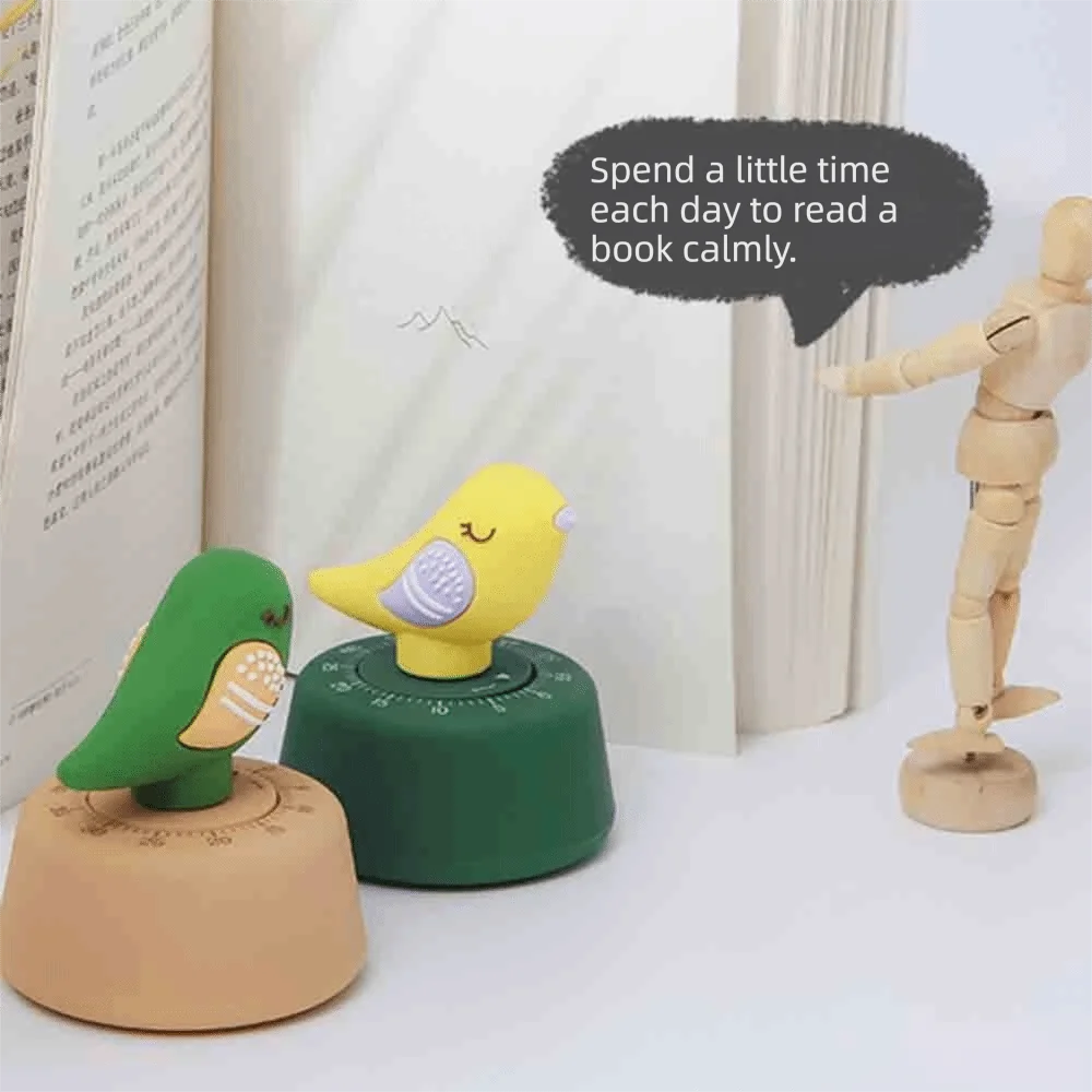 Mechanical Countdown Timer Rotating Bird Shaped Kitchen Timer Winding 60 Minute Cartoon Design Study Time Manager