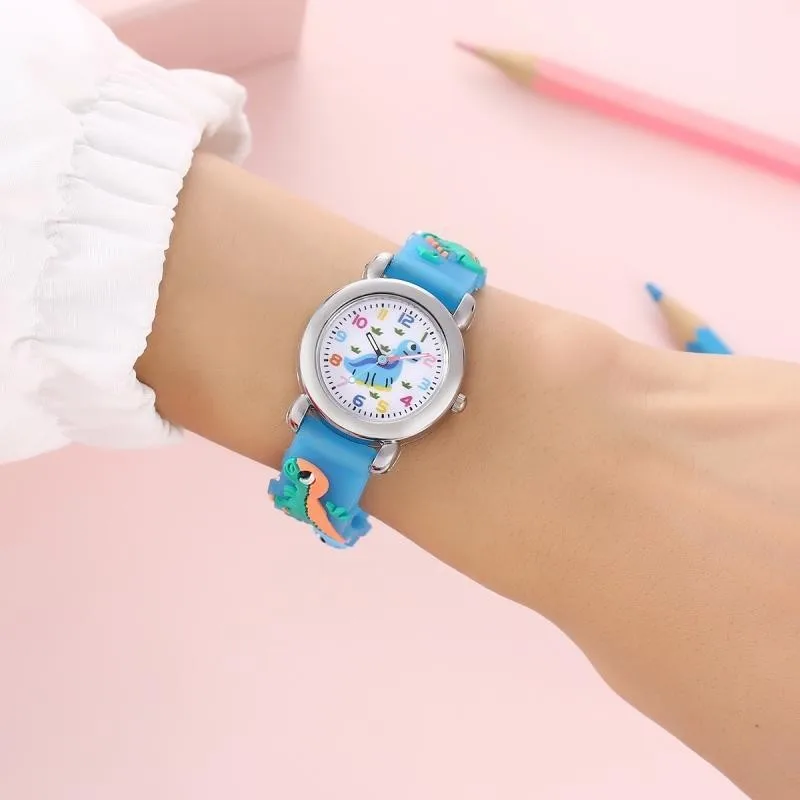 Детские Кварцевые часы Kegllect с 3D динозавром, детские часы с круглым циферблатом, цветные силиконовые часы с ремешком, джемом, танганом