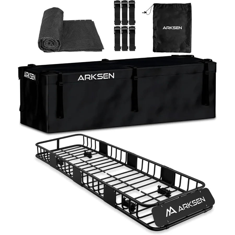 

Skinny Roof Rack 84x23x6 Cargo Carrier with Waterproof Bag AntiSlip Mat Heavy Duty Weather Resistant Top Mount Cargo Basket Lug