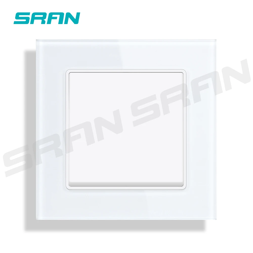 SRAN EU standard Wall Light Switch 1Gang 1/2/3 Way Tempered Glass Panel Button Switch on off Stair Through switch