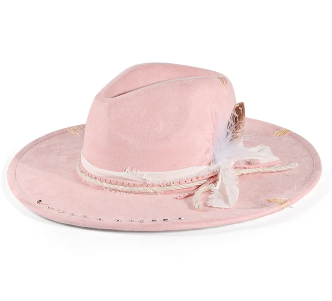 Retro Suede Fedora Hat for Women Men Feather Accessories Fedora Hats Church Jazz Cap Panama Fashion Party Hats Autumn 2024