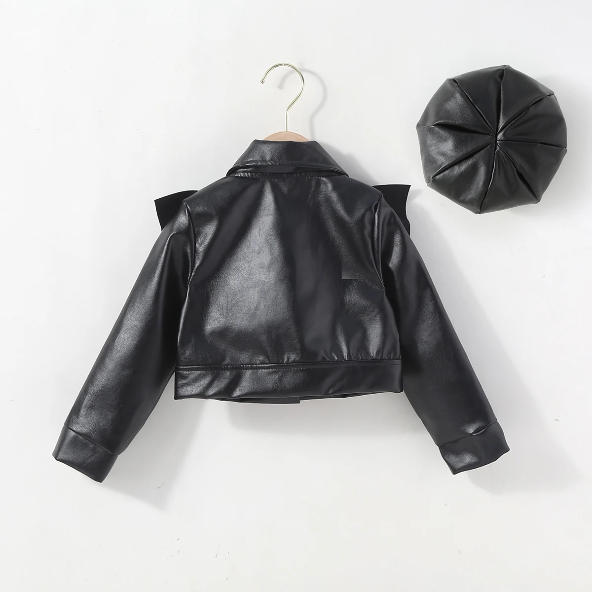 hibobi Toddler Solid Color Lapel Leather & Hat Baby Girl Spring Autumn Winter PU Coat Fashion Leather Jackets For Kid 1-6Y