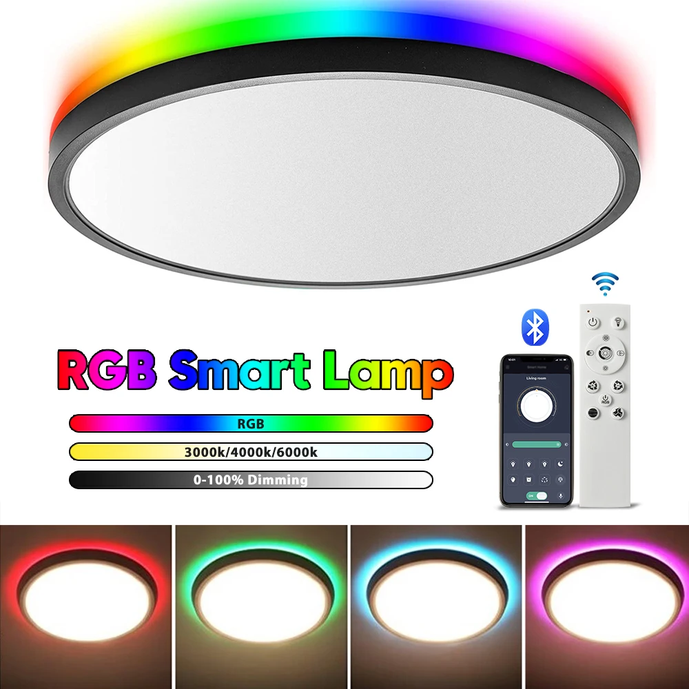 Wifi Smart Led Ceiling Light Flush Mount 28W Dimmable Ceiling lamps 2700K-6500K RGB Ambient Light Fixture for Bedroom Lightings