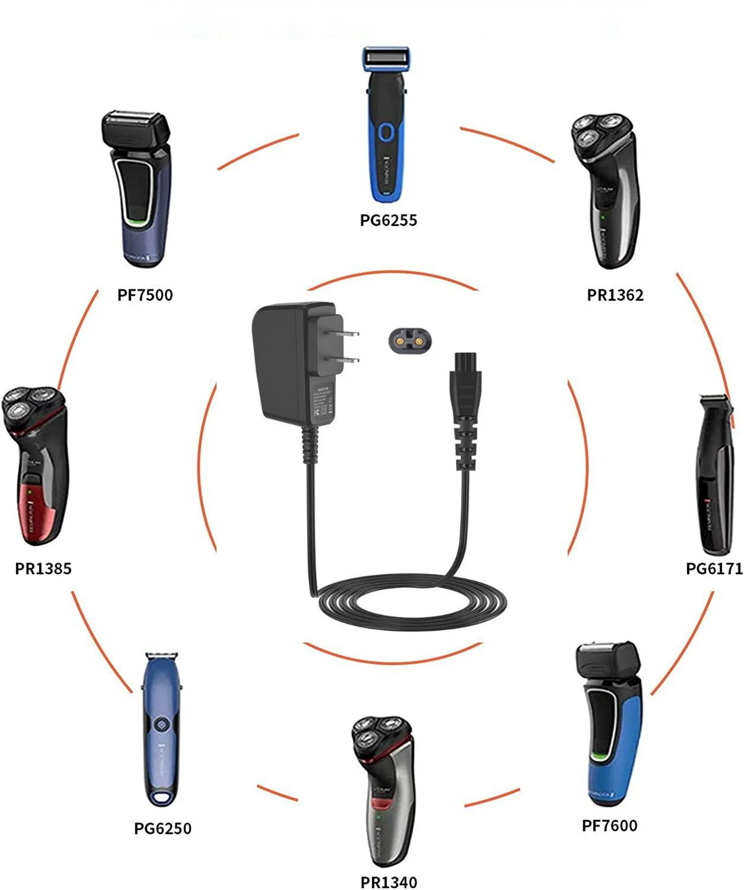 For Remington Shaver Charger PA-0510N, 5V  Charger Cord for Remington Razor HC5870 HC4250 PF7500 PF7600 PG6170 PG6171 PG6250 XF8