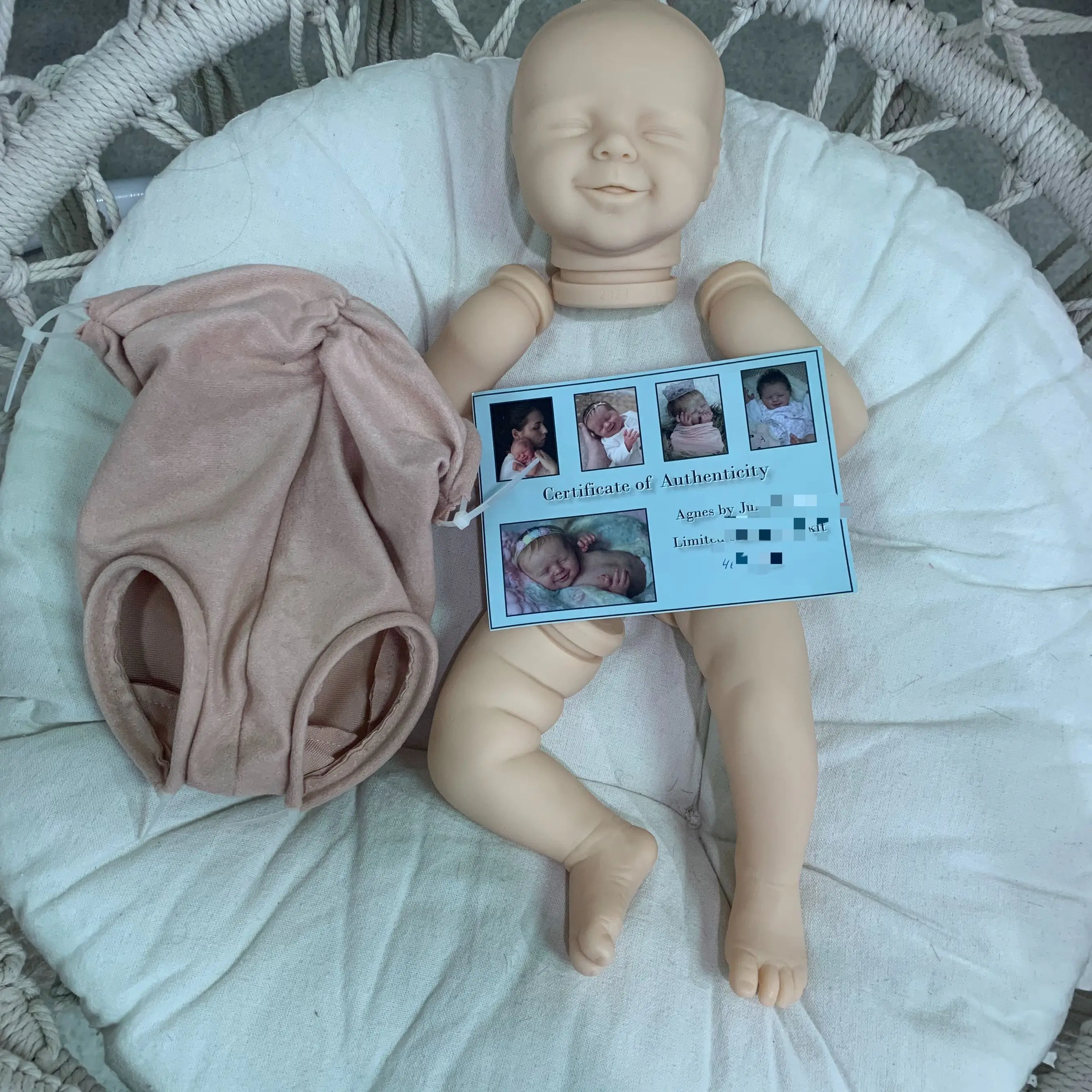 SANDIE 18inches Unpainted Reborn Doll Kit Agnes Smile Angel Baby DIY Kit with COA