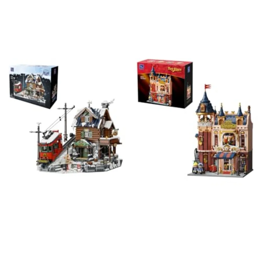 

Winter Alpine Ski Lodge European Toy Shop Building Blocks Set 3-Story Mountain Cabin with Cable Car and Snow Scenes + Fairytale