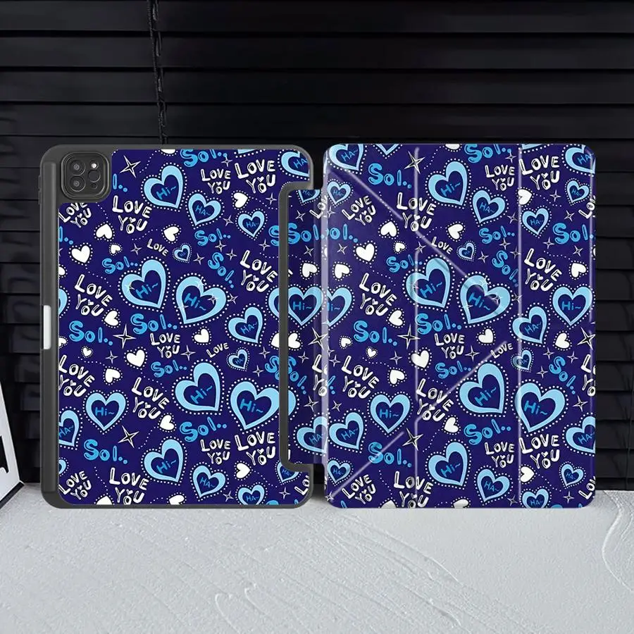 

Blue Love Hearts Holder Cover Tablet Case For iPad Pro 11th 10th 9th 8th 7th 12.9inch Pro 2025 Mini 6 7 Air 4 5 M3 M2 M4 11inch