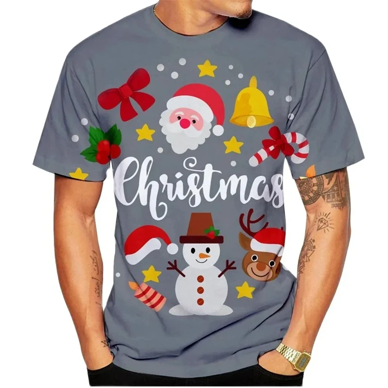 Funny Christmas T-shirt 3d Printed Santa Claus Oversized Tops y2k Tops Men Navidad TShirts Vacation Casual Harajuku Men Clothing