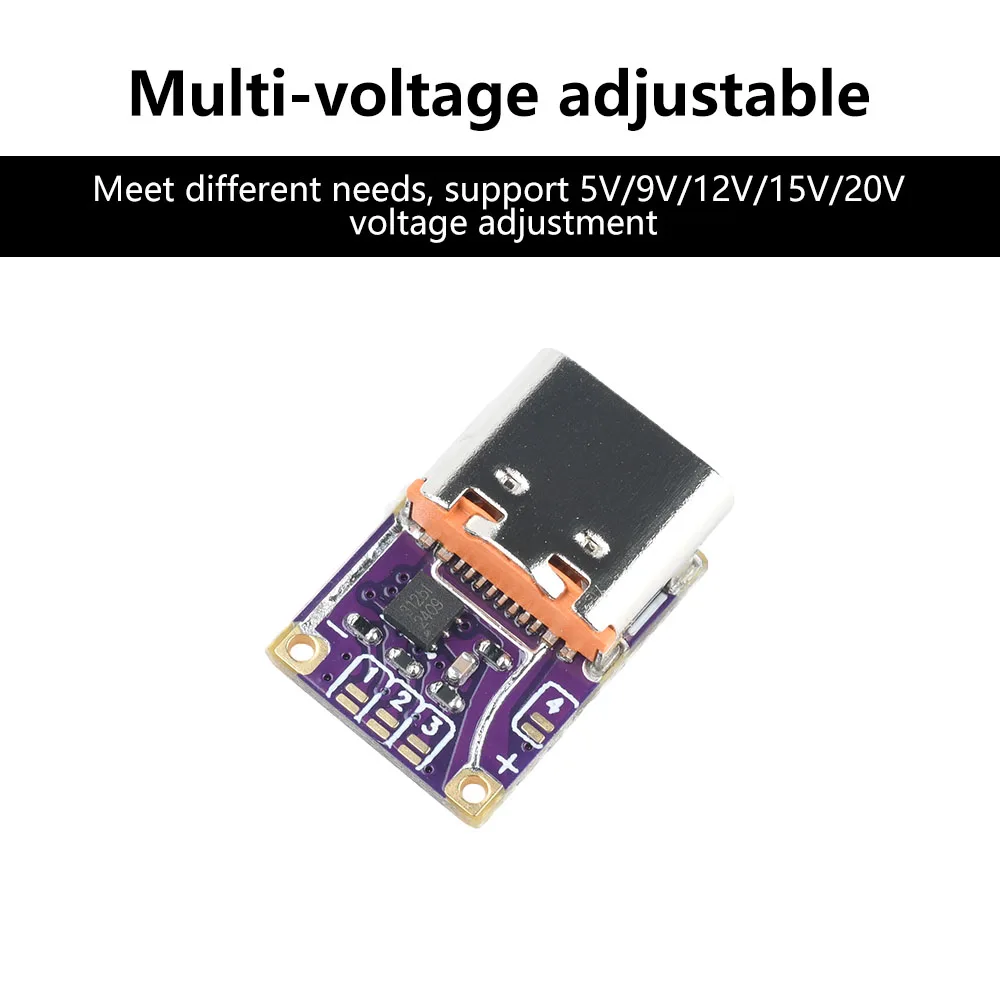 

Type C PD QC Decoy Board DC 5V 9V 12V 15V 20V Adjustable Voltage Trigger Module PD to DC Fast Charging Module for BT Speaker