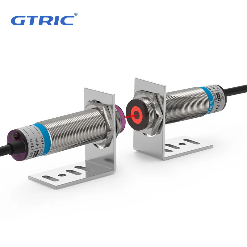 GTRIC Laser Photoelectric Sensor Through-beam M18 Series 10-30V NPN PNP Visible Spot 2mm Sensing Distance 30M Adjustable