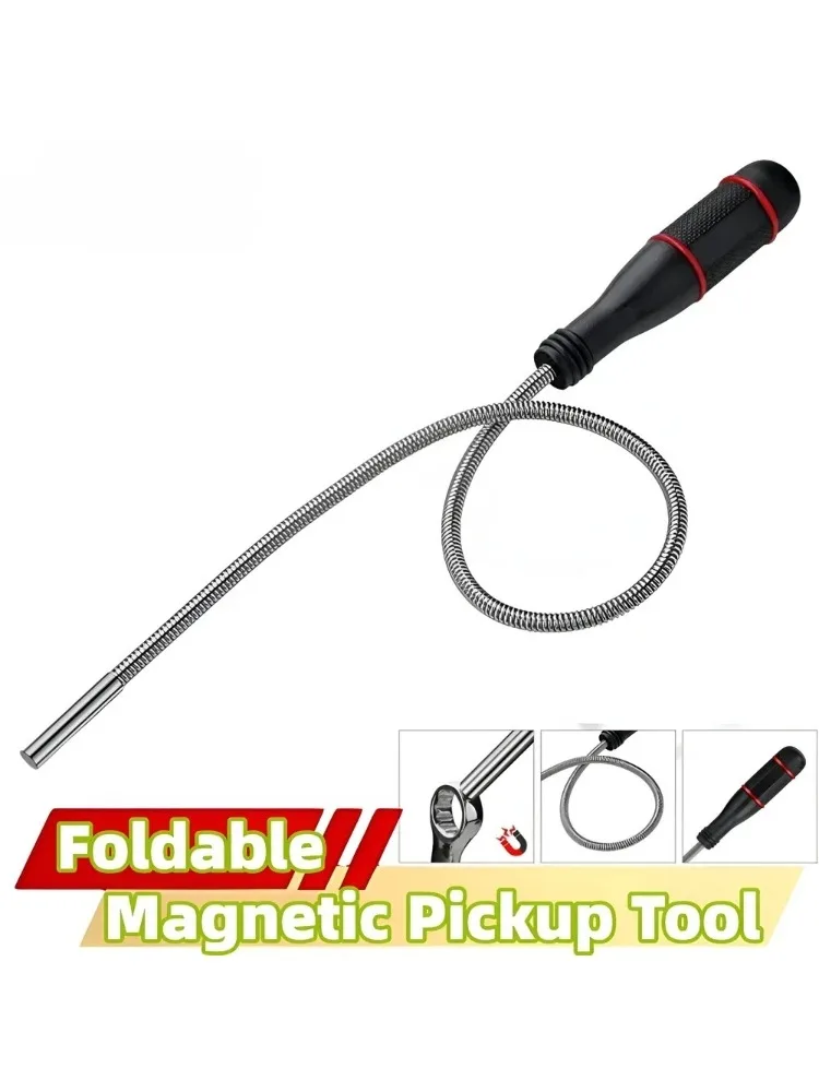 Outil de ramassage magnétique puissant pliable, outil de ramassage Flexible en métal, barre d'aspiration, pince à poignée à ressort magnétique, outils à main portables