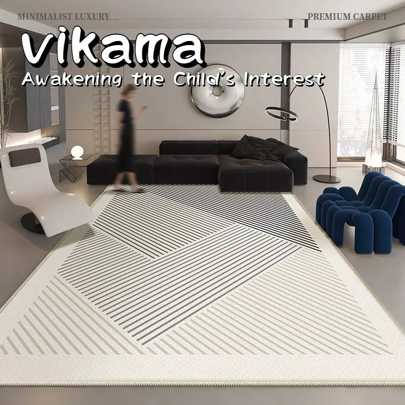 VIMAKA Minimalist Lines Crystal Velvet Home Decorative Carpet Bedroom Living Room Dirt-resistant Machine Washable Mat