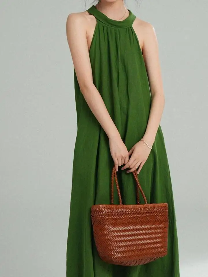 

Элегантное зеленое летнее платье без бретелек для женщин, длинное пляжное платье в корейском стиле, А-силуэт, без рукавов, для повседневной носки