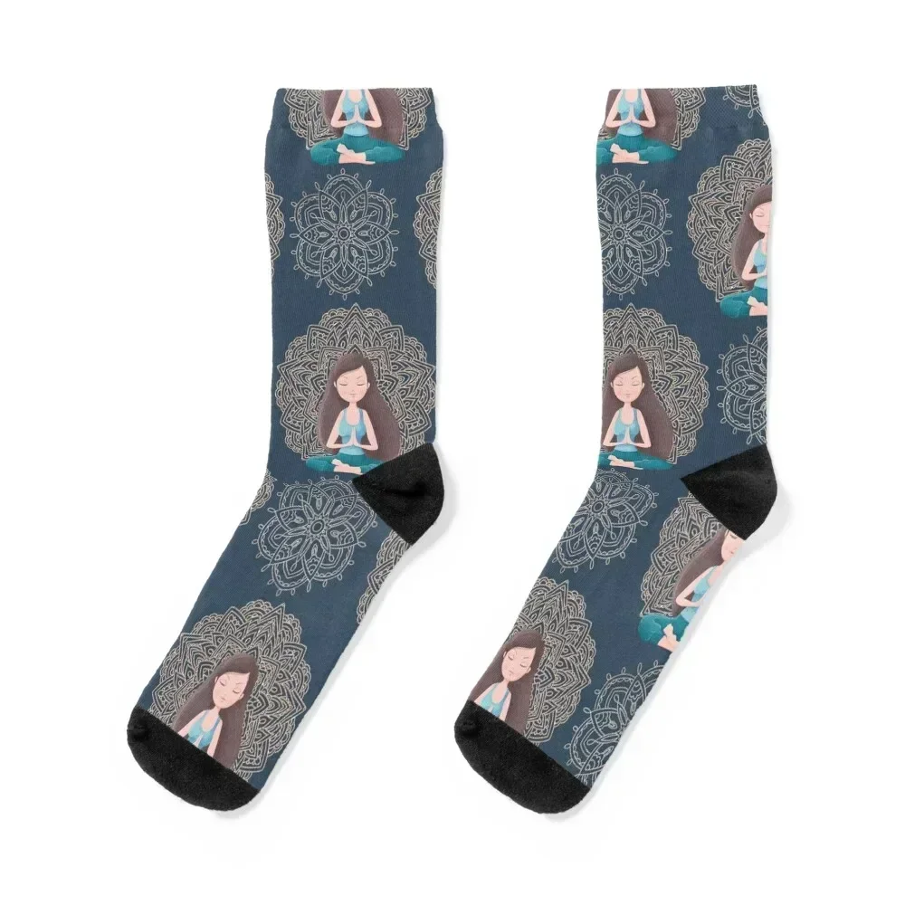 

Yoga Pose Girl & Mandala Pattern Socks basketball Stockings man sport Socks Female Men's