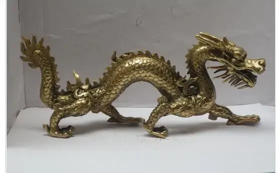 

Copper Brass Exquisite Home Long 11 inch Metal crafts Home Decoration Chinese Brass Carved Dragon Statue dragon Sculpture