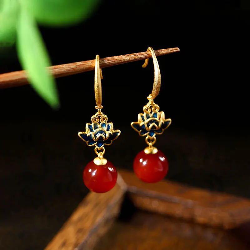 

Lotus Pattern Drop Earrings for Women Girls Vintage Retro pendant Earrings Luxury Charm Jewelry Gifts Classic Chinese Style