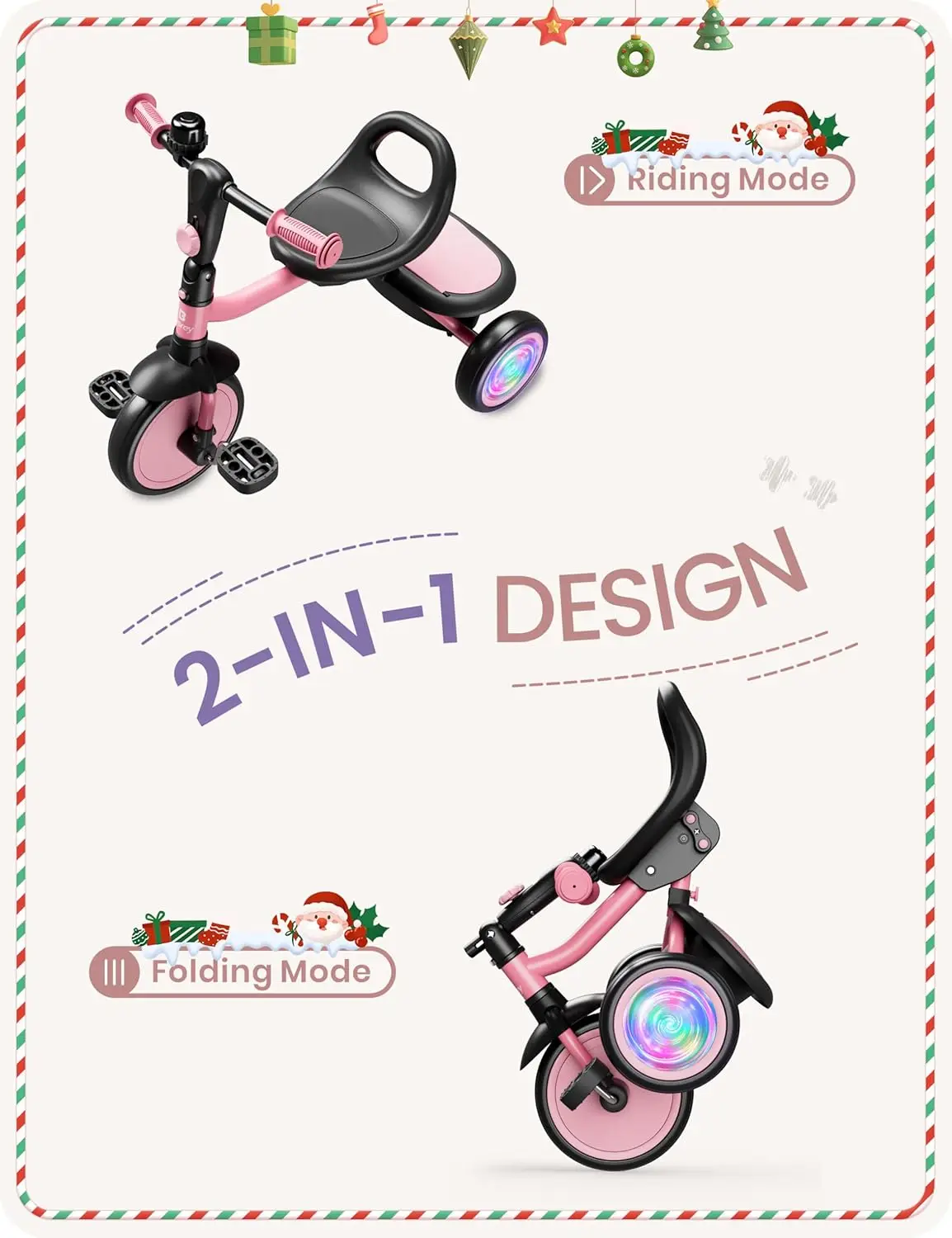 Tricycle avec éclairage coloré pour tout-petits, vélo avec cloche, cadeau pour enfants de 2 à 5 ans, 18 mois à 5 ans