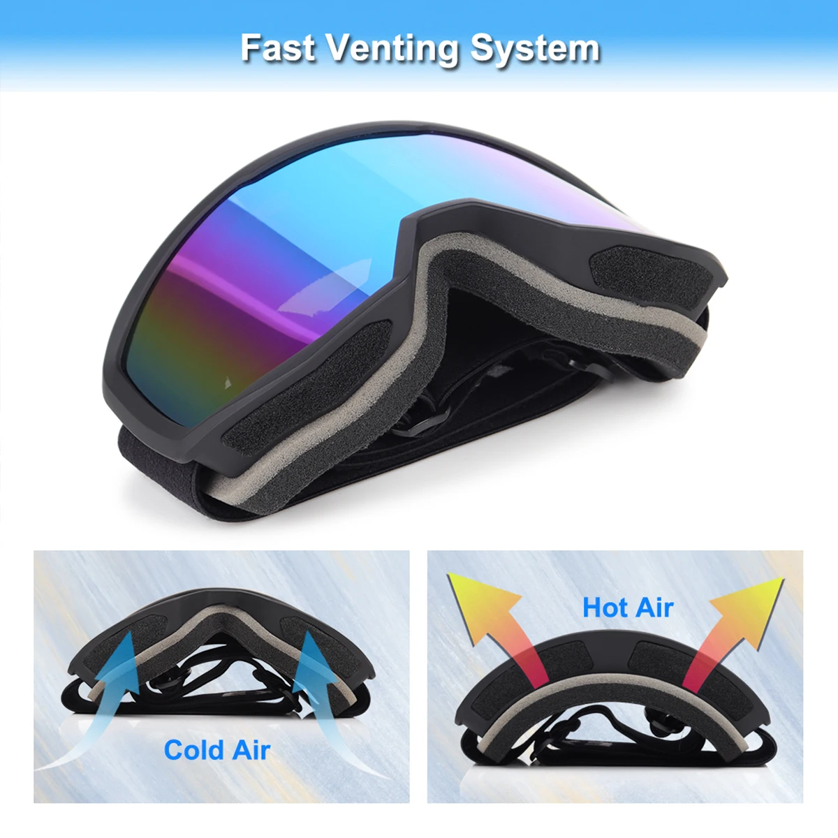 EXP VISION-Ski Goggles for Men and Women, OTG Anti Fog, UV Protection, Snowboard Glasses, Winter Eye Wear