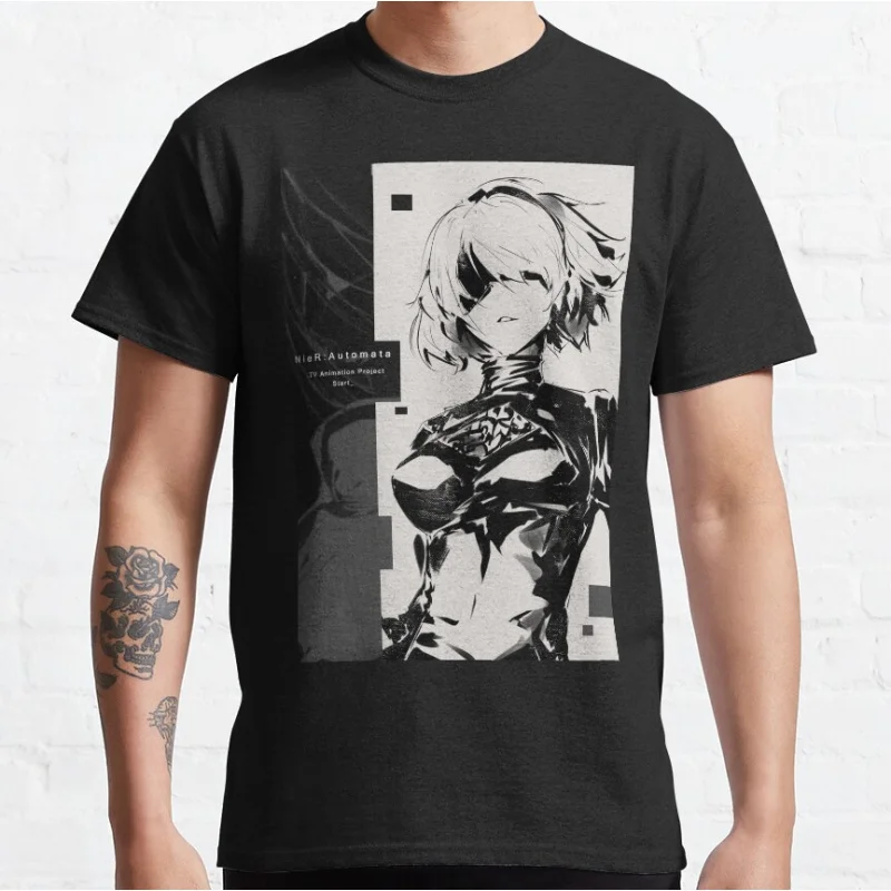 

80s vintage 2B NierAnimation Project Simple Anime video game gift T shirt for man Large size Tops 100% cotton S-6XL clothes