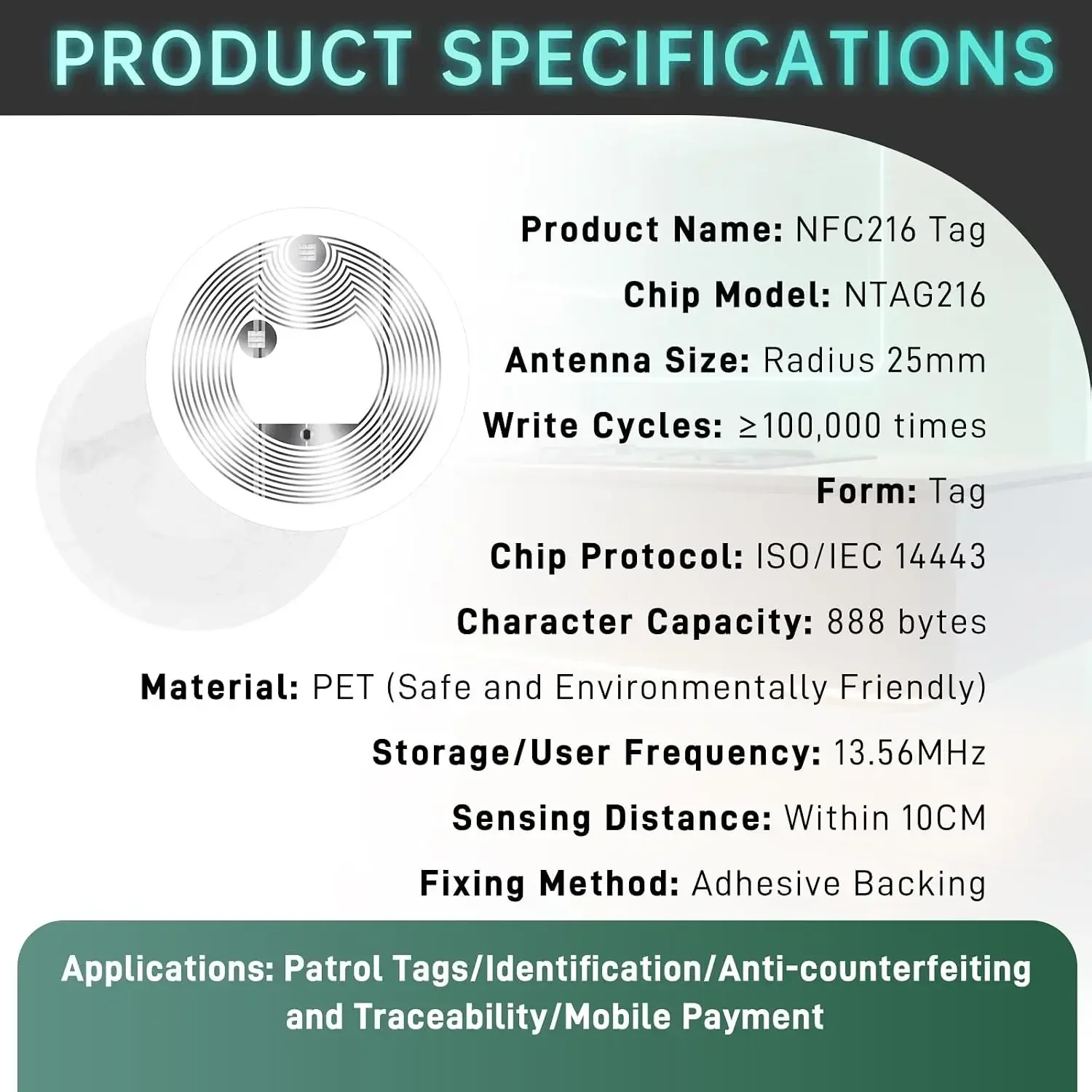 DIXSG Ntag216 Self-adhesive NFC Lable Tag Sticker 13.56MHz ISO14443A tag Universal 216 RFID Phone Available Adhesive Label