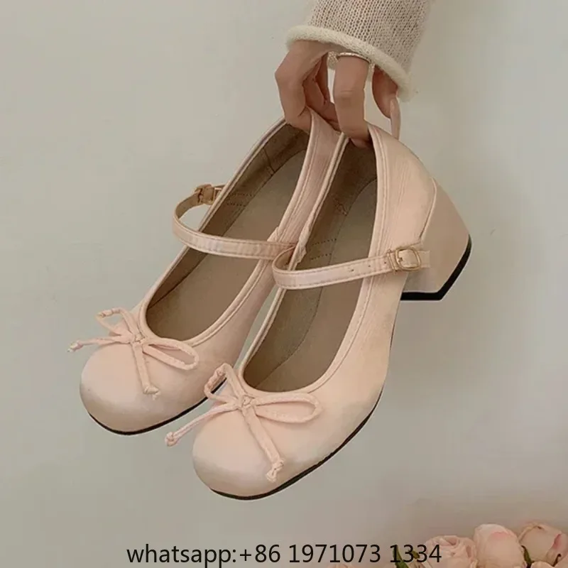 2026 Spring Autumn Mary Jane Shoes Fashion Shallow Round Toe Mid Heel Shoes Ladies Elegant Outdoor Single Pumps Shoes