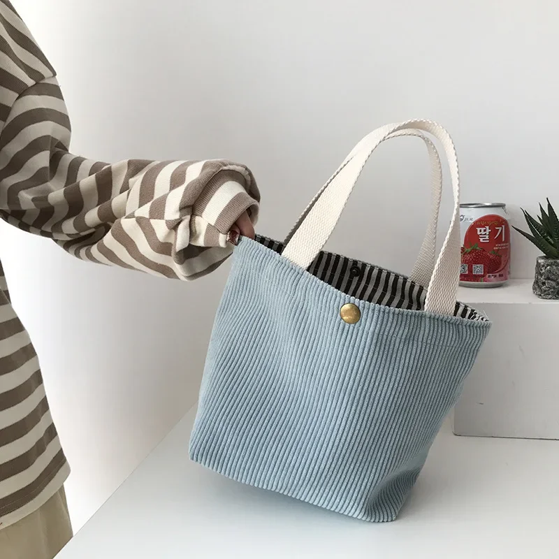 Small Corduroy Lunch Bag for Women 2023 Eco Canvas Portable Tote Bags Mini Female Students Bento Picnic Food Bag Travel Handbags