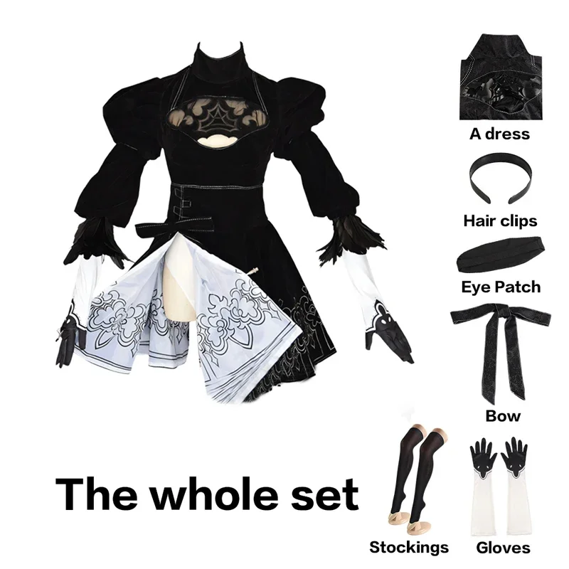 Rene Automata Costume Cosplay Yorha 2B Vestito Sexy Giochi Vestito Donne Giochi di ruolo Costumi Ragazze Halloween Party Fancy Dress Calzini