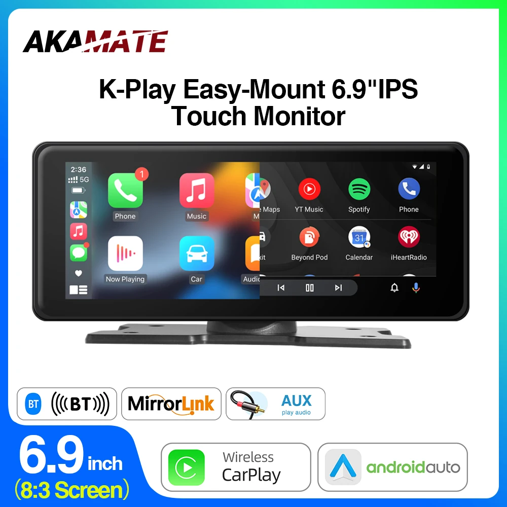 6.9inch Display Car Radio Screen Plug and Play Multimedia Player CarPlay Android Auto Bluetooth AUX IPS Display Linux System