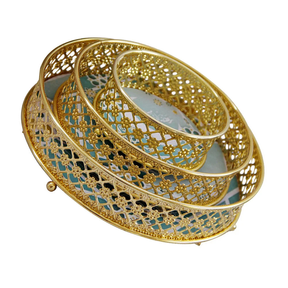 

3Pcs Creative Metal Snack Plate Fine Polished Multipurpose Food Serving Tray Golden Snack Dish Candy Plate