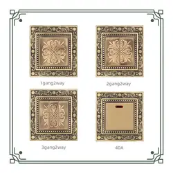 Coffee color high-quality retro all copper universal wall light switch,Villa antique European 16A high power outlet AC110V-250V