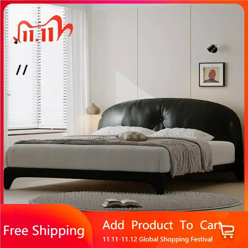 

Lazy Bedroom Double Bed Frame Black Large Modern Wooden Double Bed Full Size Platform Muebles Ergonomic Waiting Salon Furniture