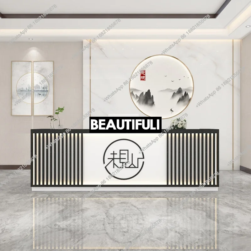 New Chinese Style Cashier Counter Simple Modern Retro Beauty Salon Company Health Club Reception Desk