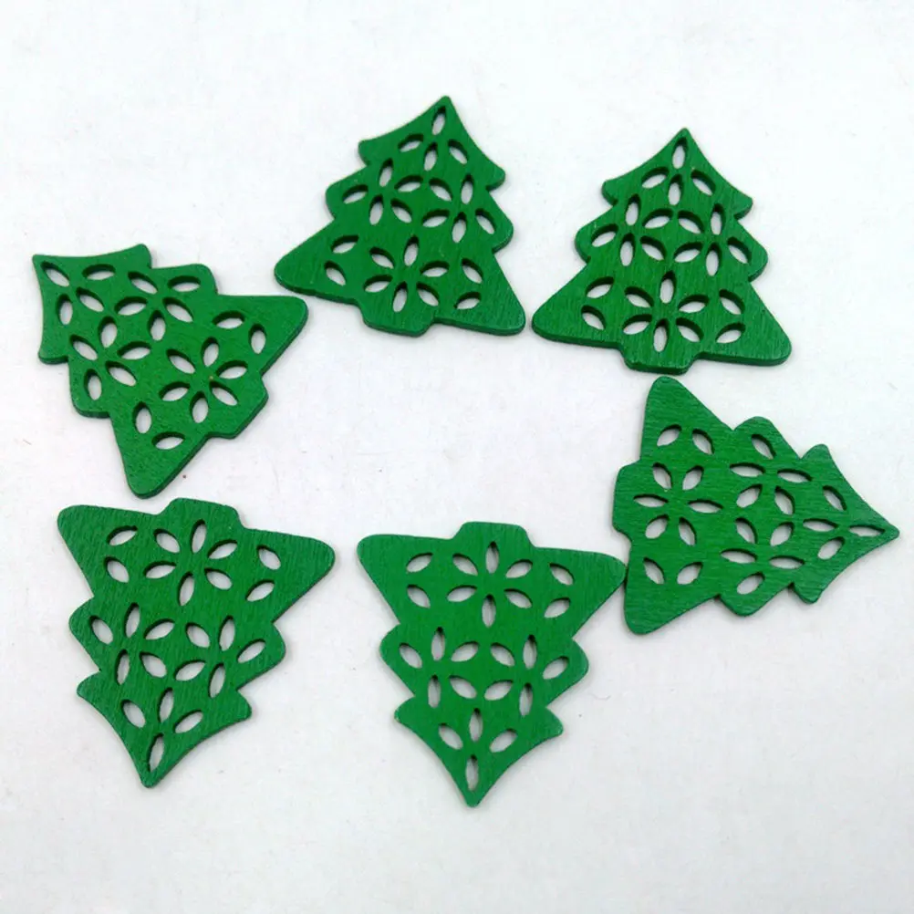 50Pcs Wooden Christmas Tree Slices Hollow Cutout Craft Supplies Unpainted Smooth Sanded Wood Chips for DIY Ornaments Coasters