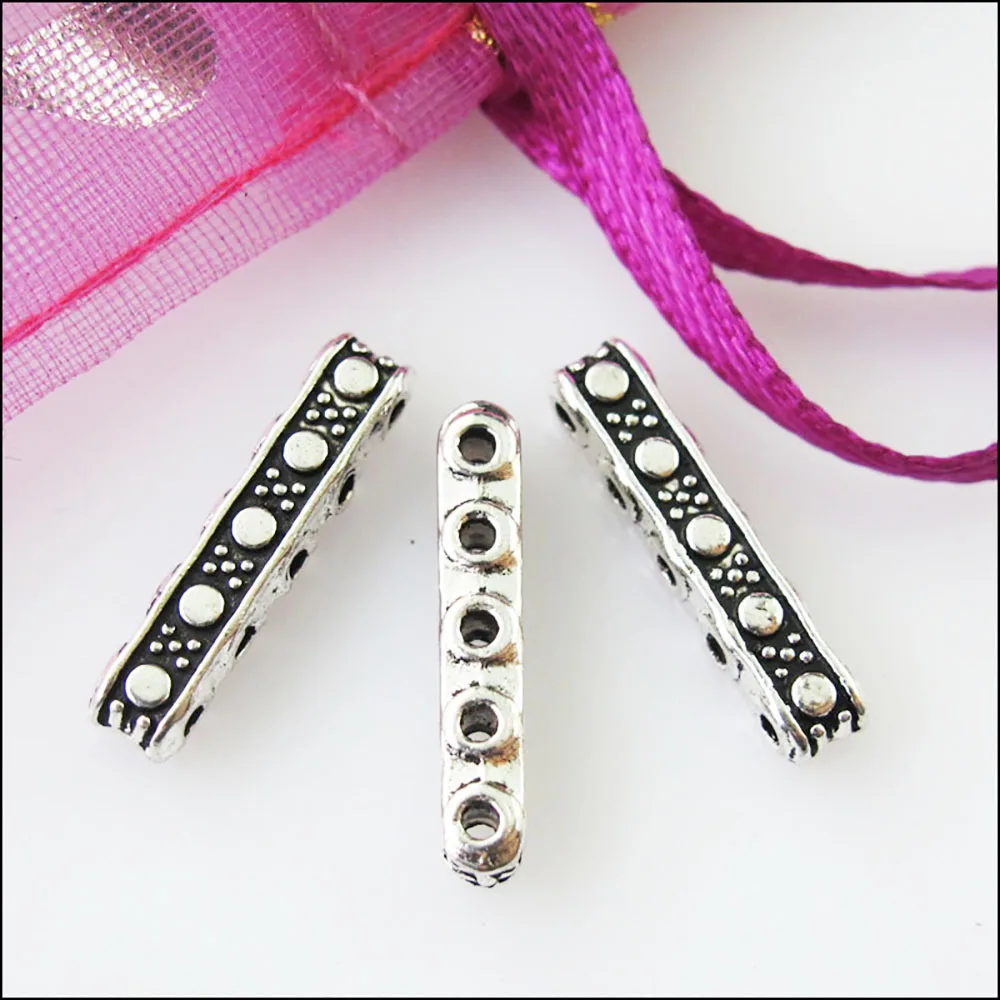 30Pcs Antiqued Silver Color 5-5Holes Spacer Beads Bars Charms Connectors 3.5x17mm