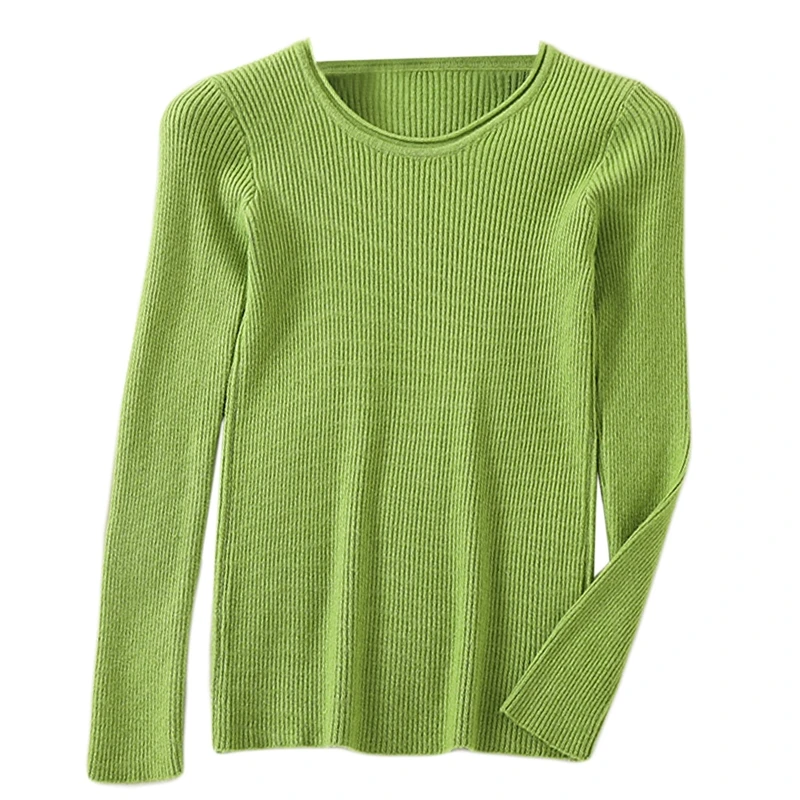 Women Long Sleeve Ribbed Knit Sweater O-Neck Solid Color Basic Jumper Tops