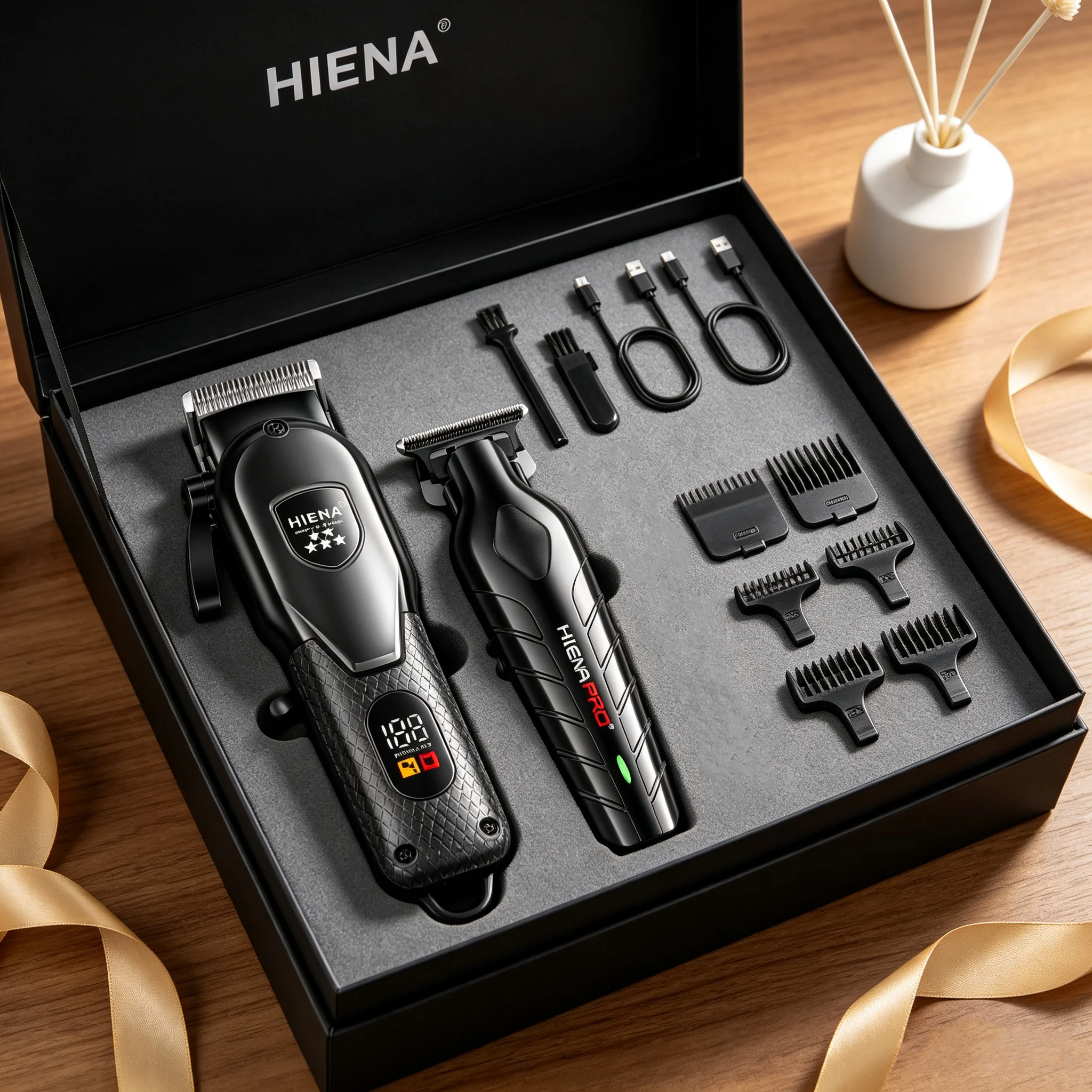 HIENA 2 Pieces Hair Trimmer For Man Waterproof Electric Hair Clippers Set Barber Shop Home