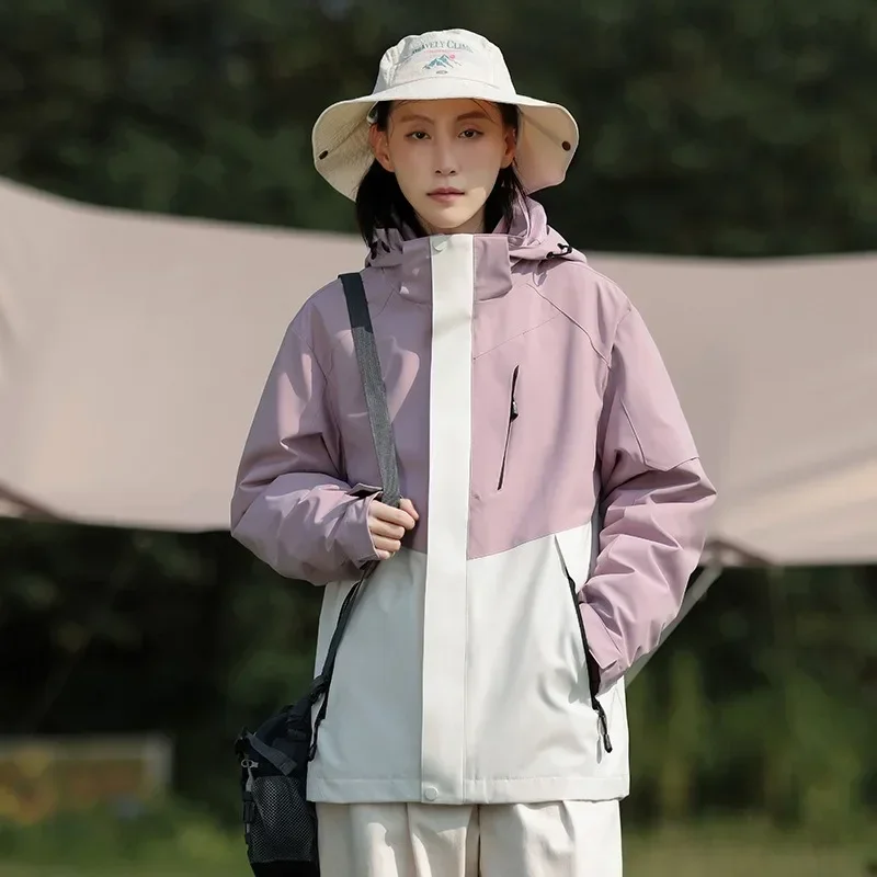 2026 Spring and Autumn Women's Color-Block Waterproof Outdoor Jacket Windproof and Waterproof Hooded Coat Jacket Women