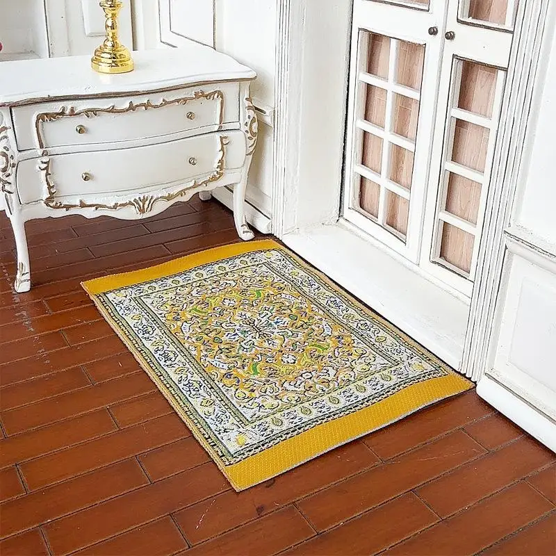 4Pcs 1:12 Scale Dollhouse Miniature Weaving Rug Floral Pattern Mat Doll Accessories Playing House Floor Coverings Decor