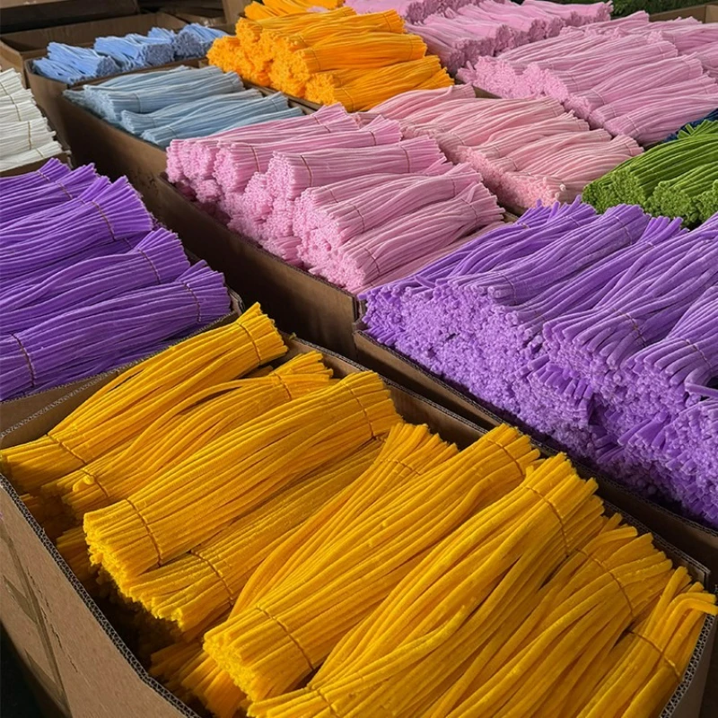 100pcs 8MM Encrypted Chenille Stems Pipe Cleaners Plush Iron Wire Stem Wired Twist Sticks Hair Strip Bouquet DIY Craft Supplies