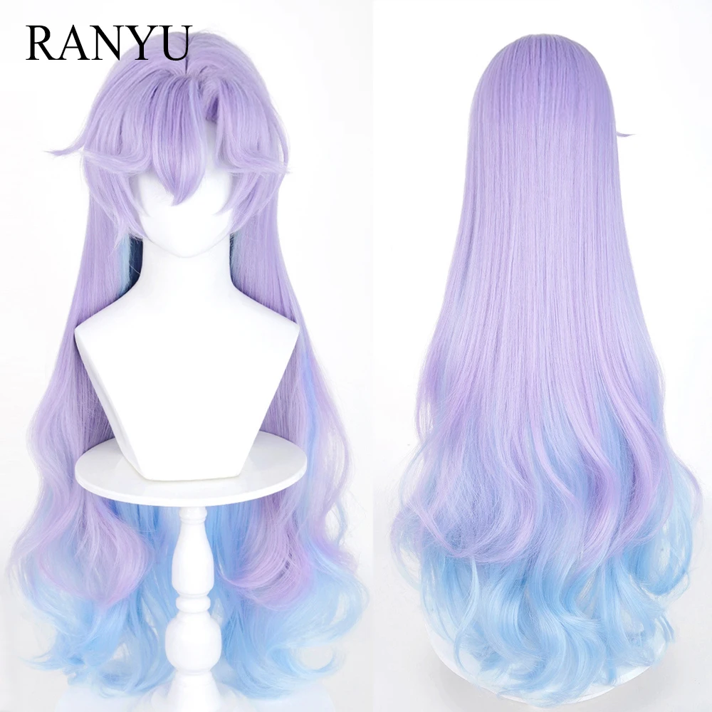 

Purple Ombre Blue Synthetic Long Wavy Wigs Anime Game Cosplay Fluffy Heat Resistant Wig for Daily Party