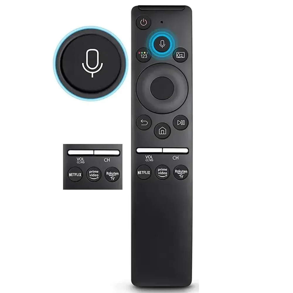 Controle Remoto de Voz para Samsung Smart TV, LED, QLED, 4K, 8K, UHD, HDR, Curvo com Netflix, Prime Video, Botão, BN59-01330B, 01312