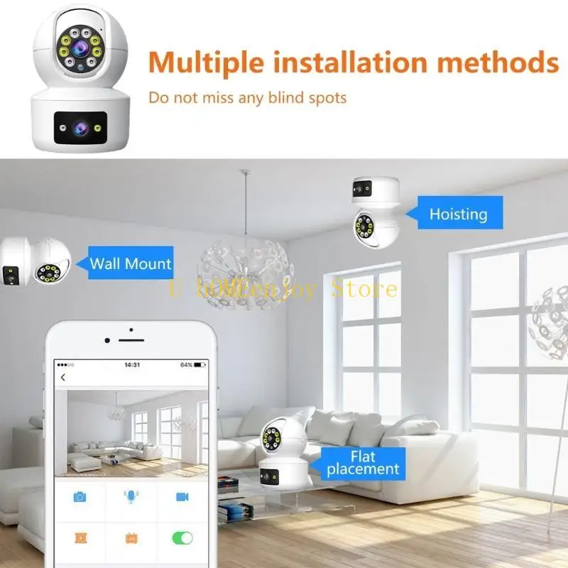 B0KF Home Protections Camera With 355° Coverage, Full Video, Night, Motion Sensing, Two Way Voice, User Friendly App