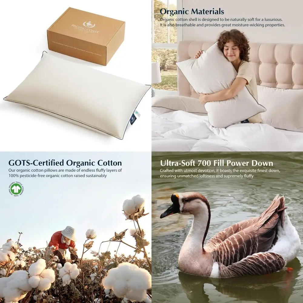 

Luxury Organic Cotton Shell Down Pillow, Ideal for Back and Stomach Sleepers, Premium Hotel-Quality Sleep Pillow