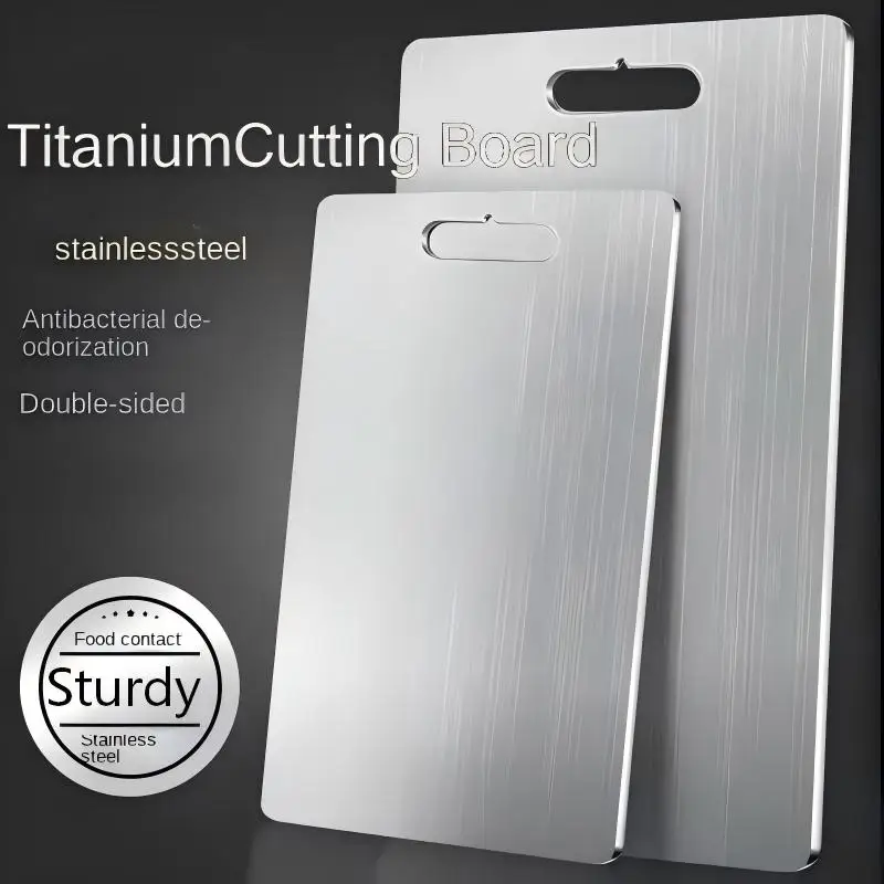 Titan-Schneidebretter für die Küche, Edelstahlplatte 304, Verstärkt, Doppelseitig, Lebensmittelecht, Tragbar, zum Schneiden von Obst und Fleisch, Robust