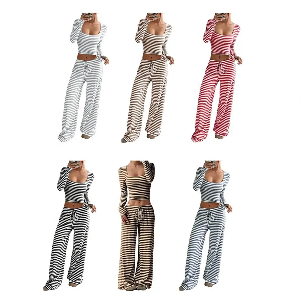 

2025 New Fashion Printed Long-sleeved Top + Wide-leg Pants Two-piece Sets For Women Autumn Shirt Lace-up Trousers Suit For Women