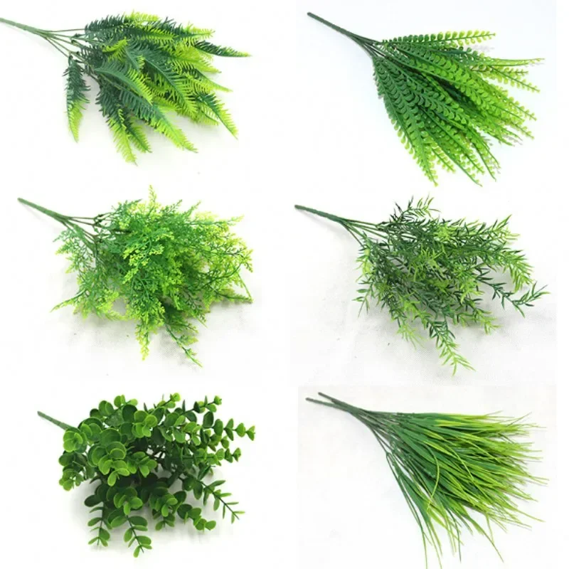 7 Fork Artificial Eucalyptus Grass Ferns Green Leaves Fake Flower Wedding Home Decoration