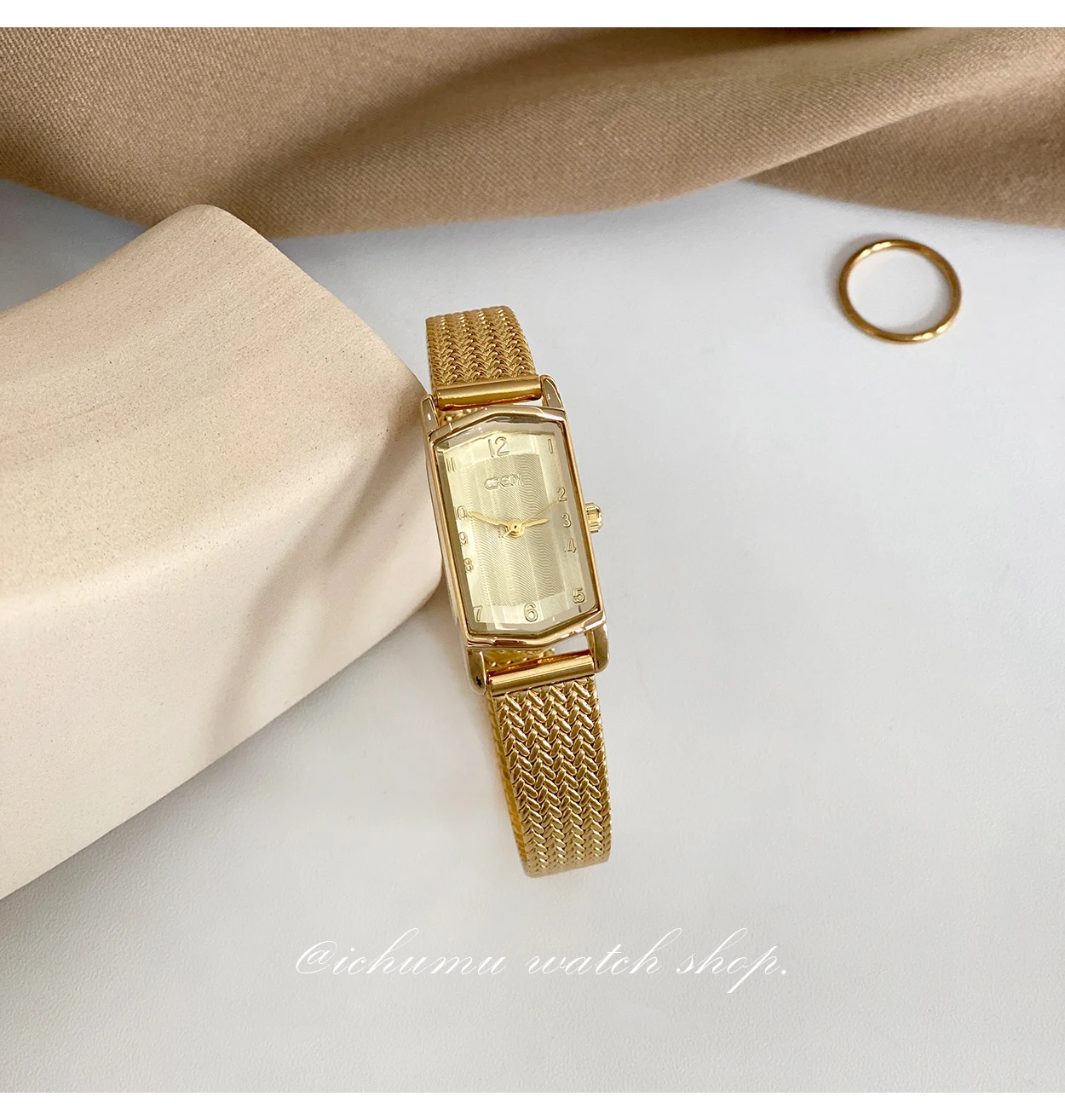 Vintage Rectangle Gold Watch Minimalist Quartz Steel Strap Casual Fashion forsale Available✔️(Vintage) “Vintage Men main image 2