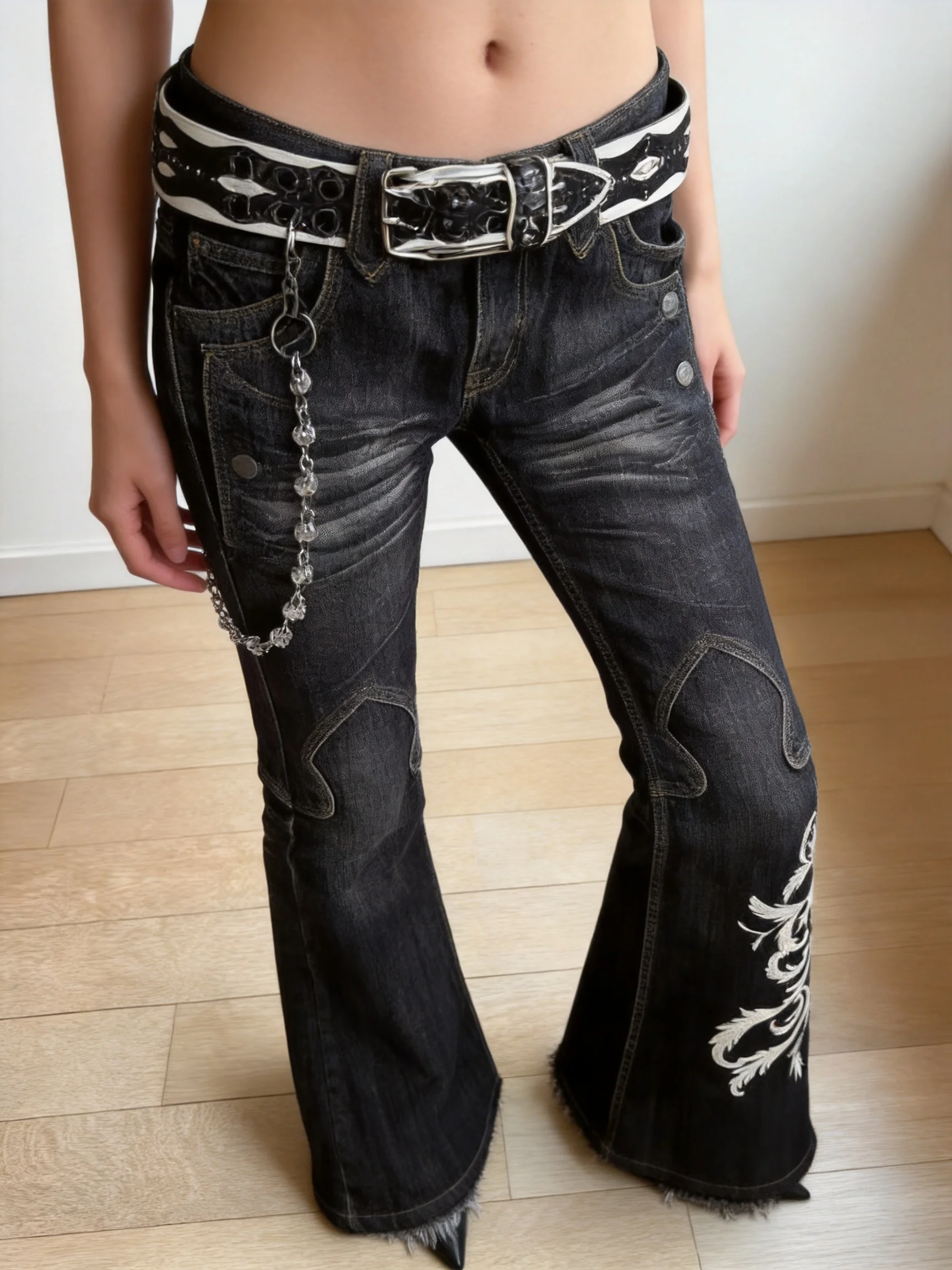 Y2K Hip Hop Pocket Denim Jeans Men Wide Leg Cargo Distressed Zip Pants Casual Fashion Gothic Streetwear Black Baggy Cargo Jeans