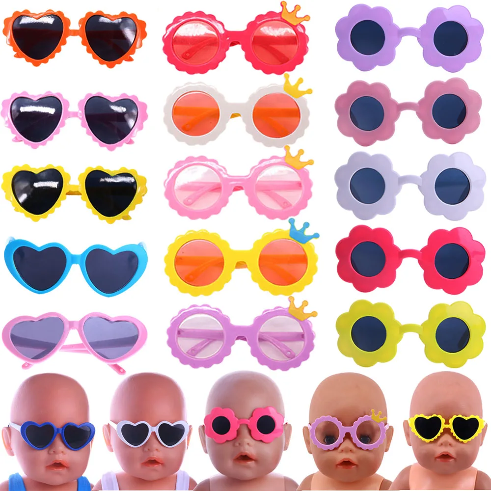 Doll Cartoon Heart-Shaped Glasses Cute Crown Sunglasses For 18Inch American&43Cm Reborn Baby Doll Clothing Accessories Girl Toys